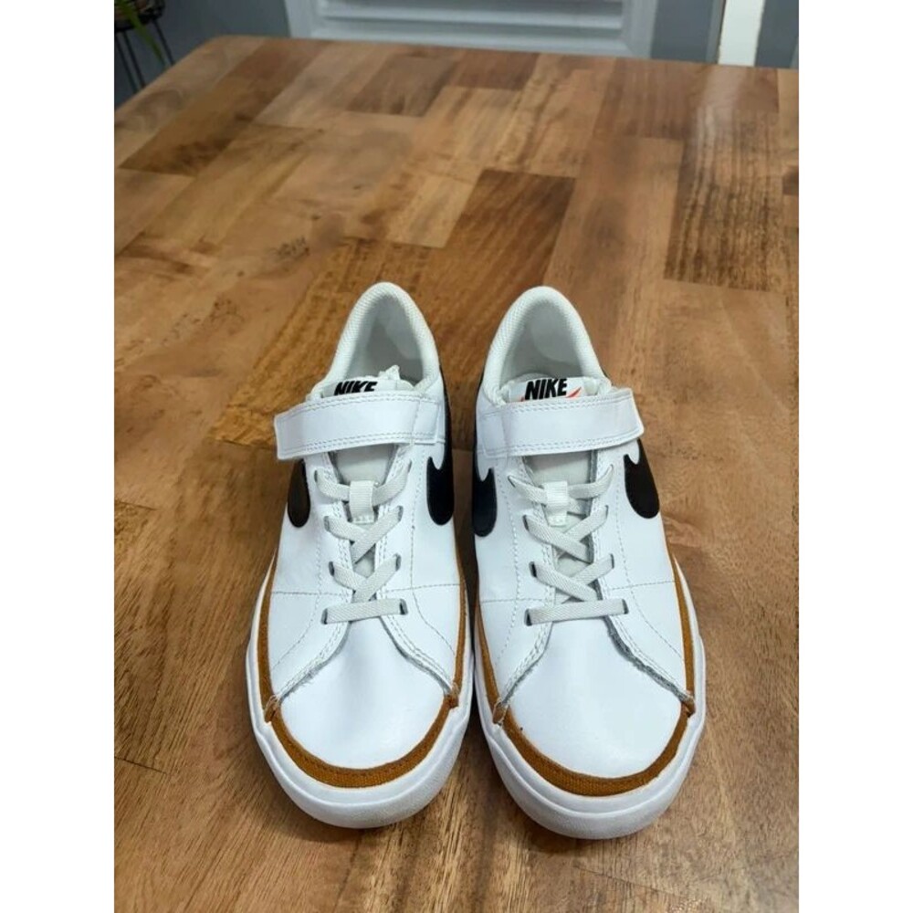 Boys Nike Court Legacy TDV Kids Sneaker White Black Desert Ochre Leather 3Y